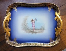 Antique Limoges Bernardaud Dresser Tray Cupid Cobalt Blue Gold Gilt D&C 1895 picture