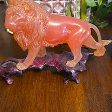Orange Lion Figurine on Purple Base, Plastic 3D Effect Kids Animal Decor picture