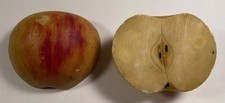 2 ANTIQUE ITALIAN ALABASTER STONE FRUIT 1/2 HALF APPLES RED & YELLOW picture