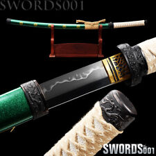 Top Sharp Hand Polished Clay Tempered Japanese Samurai Katana Sword Green Saya picture