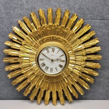 Vintage Syroco MCM Gold Starburst Sunburst Wall Clock 23