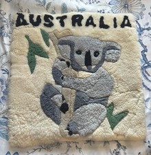 Vintage Austrailian Sheepskin Koala Bear Patchwork Wall Hanging Rug Round 18” picture