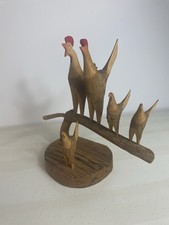 Vntg Chickens And Rooster Miniature Wood Carving By Roger Wilson Signed Handmade picture
