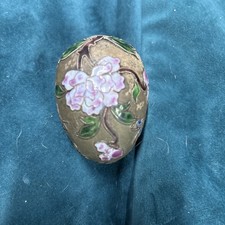Vintage Chinese Cloisonné Egg 3-3/4 cherry Blossom Birds Metal picture