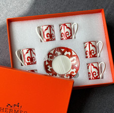 Hermès Balcon du Guadalquivir Espresso Cup & Saucer Set 100ml 6pcs Red Porcelain picture