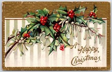 1909 Embossed Holly Mistletoe Christmas Postcard Posted Seattle WA picture