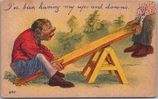 1912 Comic Postcard Man on See-Saw 