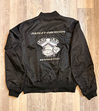 Super Sick Y2K Heavyweight Black Harley Davidson Bomber jacket size L picture
