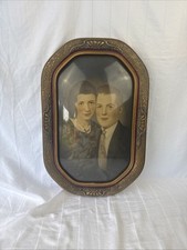 Antique 21” Bubble Glass Framed Hand Colored Photograph of Couple picture