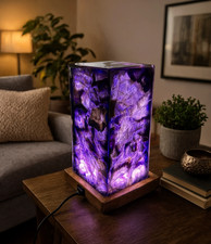 Handcrafted Backlit Purple Agate Cube Table Lamp | Translucent Gemstone Ambient picture