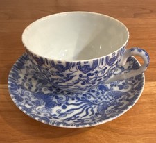 Vtg Arita Signed Blue & White PHOENIX Japan Porcelain DEMITASSE Cup & Saucer Set picture