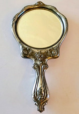 Antique Art Nouveau Silver Plated Hand Mirror Lady Roses Relief Please Read picture