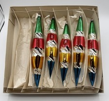 Vtg West German Jumbo Glass Icicle Drop Christmas Ornaments Multicolor Set of 5 picture
