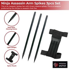 Ninja Assassin Arm Spikes 3pcs Set With Belt Pouch for Costume or Overall 6.5