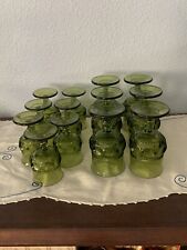 Tiffin Glass Green Kings Crown Thumbprint Set 13 Vintage 60’s Goblets-Cordials picture
