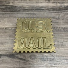 VTG US Mail Brass Postage Stamp Shaped Trinket Box W/Lid MCM Office Decor 4.5” picture