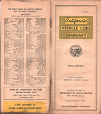 1956 CALIFORNIA VEHICLE SUMMARY vintage handbook of automobile laws car driver's picture