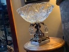 Vintage Crystal Compote Brass Stand & Glass Prisms Marble Base picture