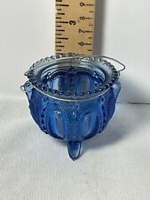 Blue glass vintage caldron wire handle footed toothpick holder picture