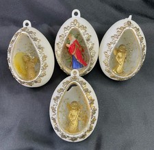 4 Vintage Plastic Christmas Diorama Egg Ornaments picture