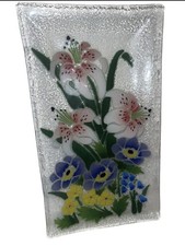Beautiful Vintage Fused Glass Platter Rectangle 14 Inch Peggy Karr Orchids picture