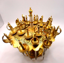 Vintage Toledo Spain 23-Sword Cocktail Pick Set On Two-Tier Brass Stand picture