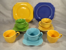 Vintage Louçarte Portugal Espresso Cups Saucers Colorful MCM Demitasse Set FLAWS picture