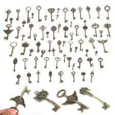Antique Distressed 69-Piece Ornate Skeleton Key Necklace Decor Set picture