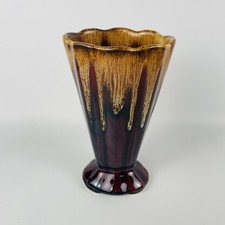 Vintage Brown and Caramel Drip Glaze Vase   7 1/4” picture