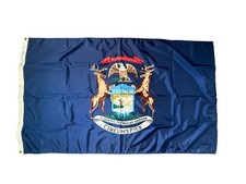 Vintage Dettra Flag State Of Michigan 3' x 5' Dura-Lite Nylon Made In USA 1970s picture