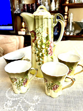 A & C 'BAVARIA' CHOCOLATE POT SET- SIGNED - GERMANY- GRAPE DESIGN- 4 CUPS picture