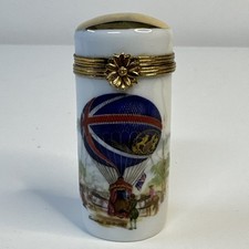 Vintage French Limoges Hinged Toothpick Trinket Box, Hot Air Balloon 2.75” picture