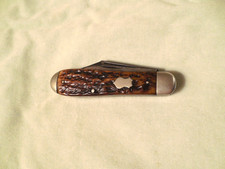 Antique Remington 2 Carbon Steel Blades Pocket Knife No. R183 Brown Bone Shield picture