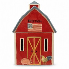 Susan Winget Cracker Barrel Freedom Patriotic Barn Ceramic Cookie Jar Canister picture