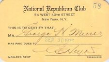NATIONAL REPUBLICAN CLUB NEW YORK CITY  BUSINESS TRADE CLUB CARD TICKET 1936 picture