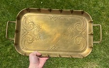 Antique Art Nouveau Joseph Sankey Handled Brass Tray 19” picture