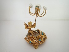 Vintage Mirella Gilded Jeweled Cherub Ring Holder Vanity Stand Pearls Turquoise  picture