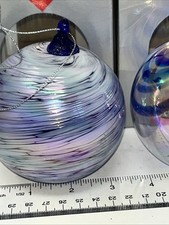 Vtg Crate & Barrel 3 Hand Blown Glass Christmas Ornament Original Box picture
