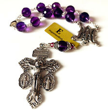 AMETHYST Beads Catholic one Decade Rosary Bracelet Pardon Crucifix GIFT BOX picture