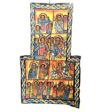 Ethiopian Coptic Christian Icon, Beautifully Painted Leather Prayer Icon. picture
