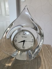 Daum France Signed Crystal Teardrop Desk Clock 8” Art Glass Quartz 1970s MCM picture