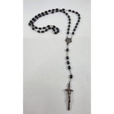 Vintage Knights of Columbus Rosary Black Beads Italy Silver Tone Crucifix K of C picture