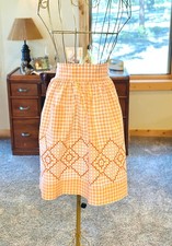 Vintage 1950s Orange Gingham Checked Half Apron – Handmade Grandmacore picture