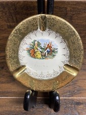 Vintage Sabin Crest-O-Gold 22K Gold Ashtray Plate Victorian Scene Gold Etched picture