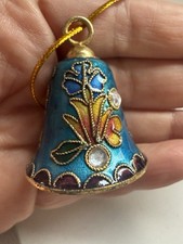 Vtg Enamel Cloisonné 1 1/2” Christmas Bells Lot Of 10 Original Box picture