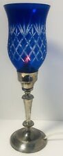 Bohemian Czech Lamp Cobalt Blue Cut to Clear Vintage Silver-Plated picture