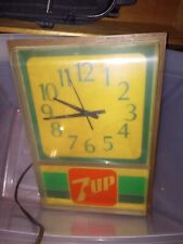 7 UP LIGHTED HANGING BAR WALL CLOCK RETRO 18 X 12,  Workes Great  picture