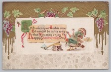 J Herman~Work Is Done~Enjoy Thanksgiving Day~Turkeys @ Stump w/Ax~c1912 Postcard picture