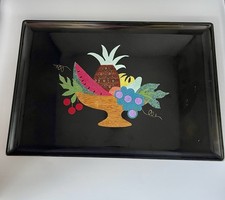 Vintage Couroc of Monterey Fruit Bowl Inlay Serving Tray Black 17” MCM picture