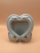 Vintage Swan Heart Picture Frame, Porcelain, Yellow and Pink Flowers w/ Gold picture